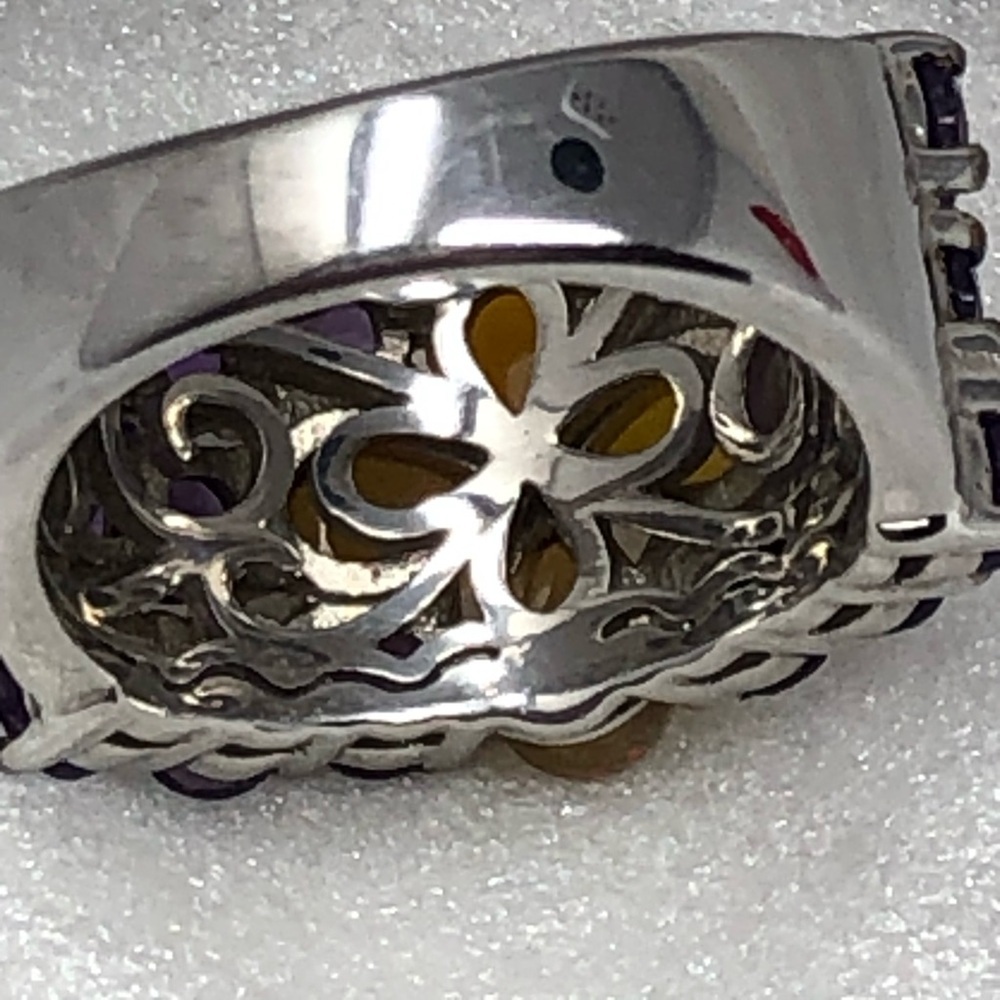 Ethiopian Opal & Rhodolite Ring Rhodium Over Sterling Silver Band Size 5.75 - Picture 9 of 16